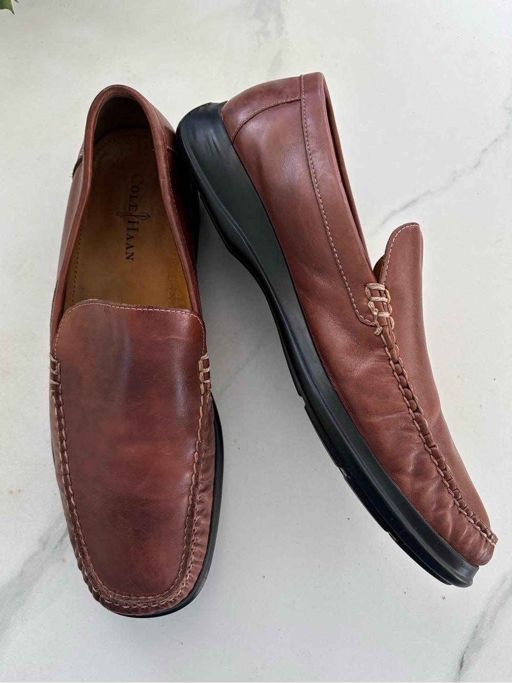 Cole Haan Leather Moc Toe Loafers Brown Leather Driving Shoes Mens 13